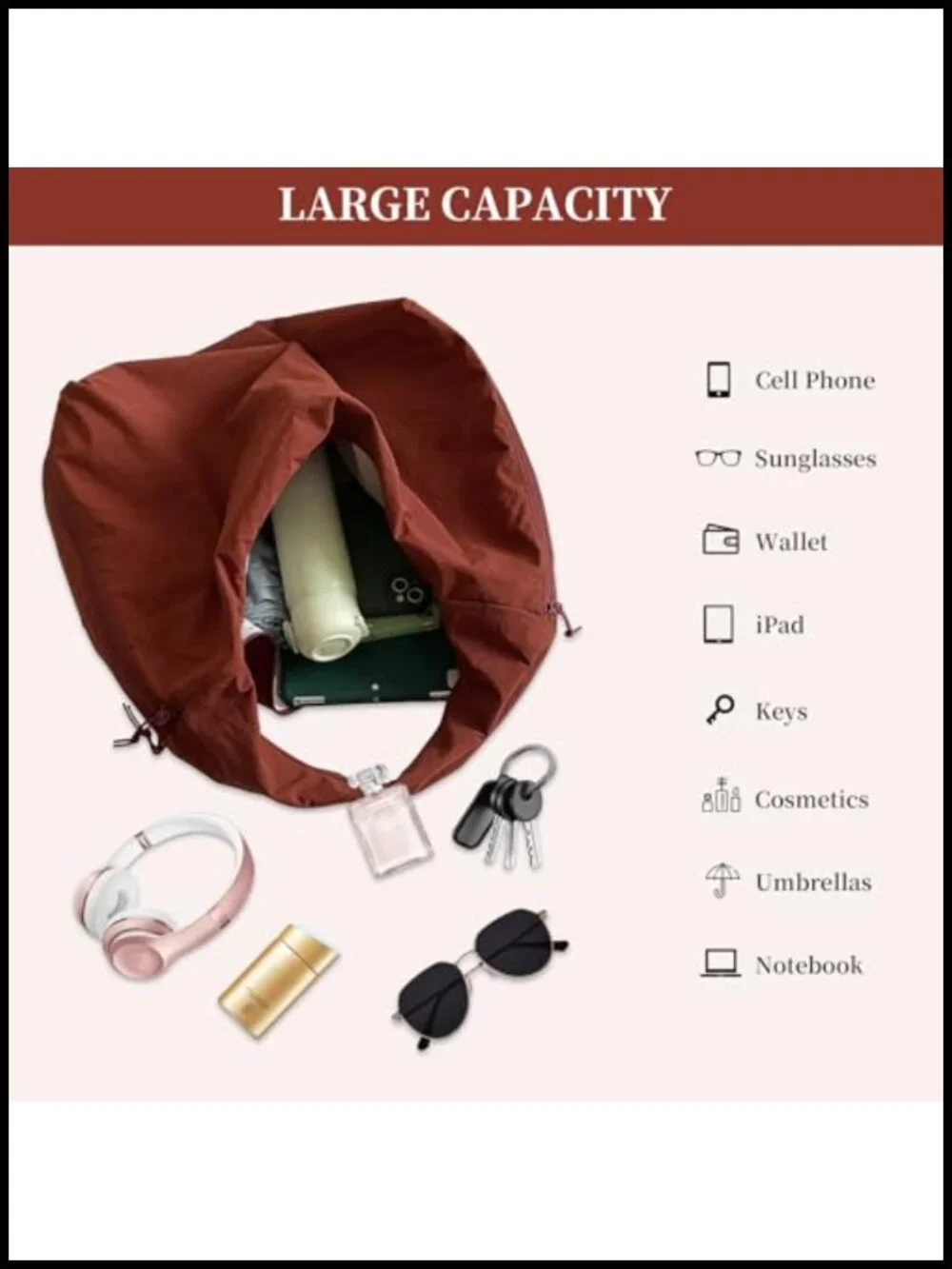 Large Slouchy Nylon Hobo Tote Shoulder Bag Travel Gym Work